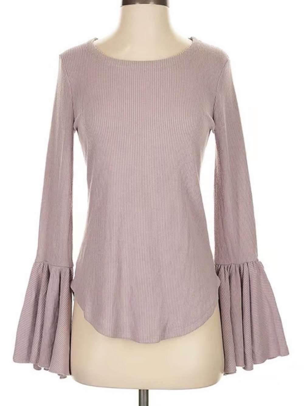 Chaser Mauve Ribbed Bell Sleeve Long Sleeve Top